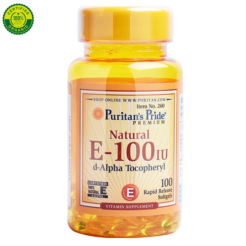 

US Puritan's Pride Vitamin E Soft Capsule E100IU*100 Capsules D-Alpha Tocopheryl Oral and External Use VE Vitamin E