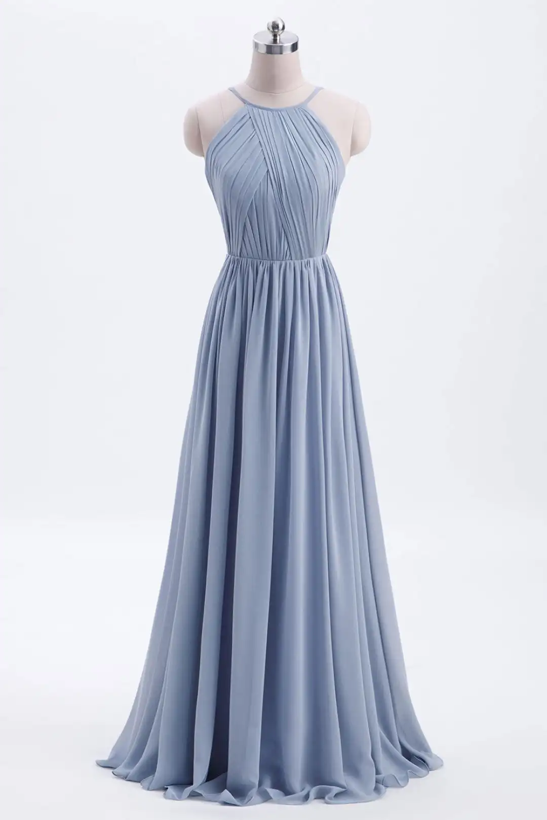

Женское шифоновое платье подружки невесты, длинное пыльное синее платье-трапеция в пол, элегантное платье с лямкой на шее для торжества, свадьбы