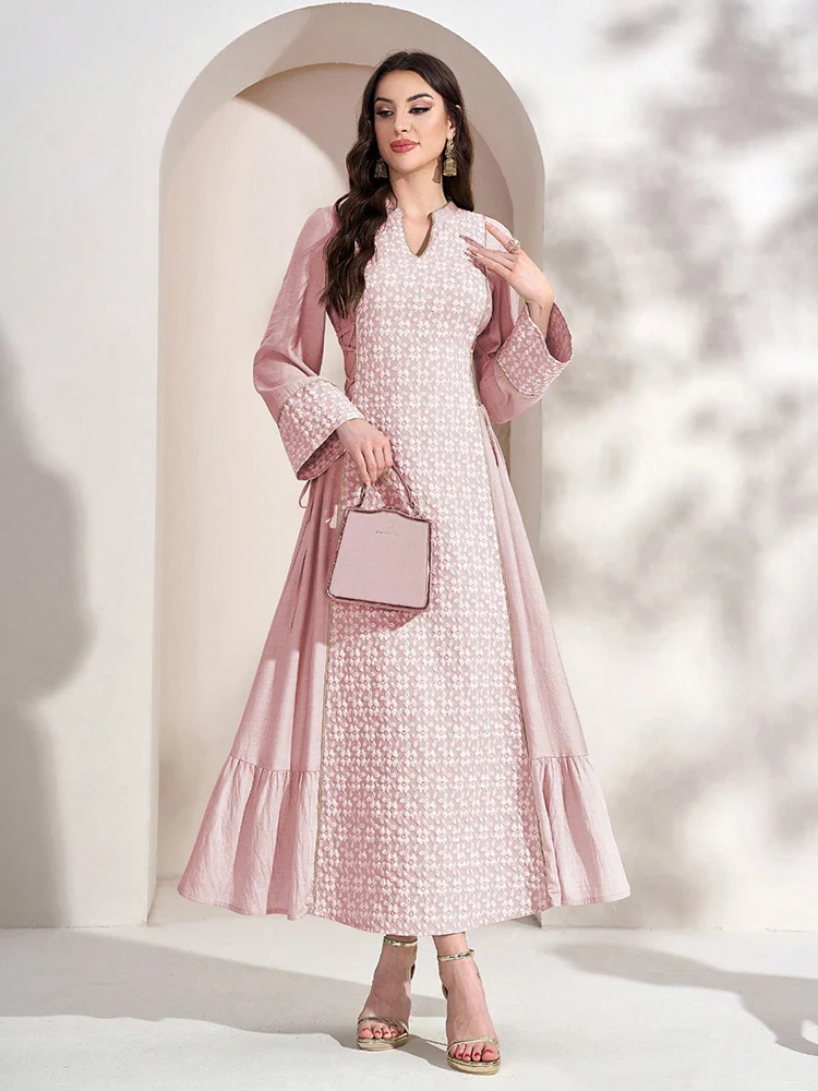 TOLEEN-Женское элегантное платье в арабском стиле с длинными рукавами вырезом