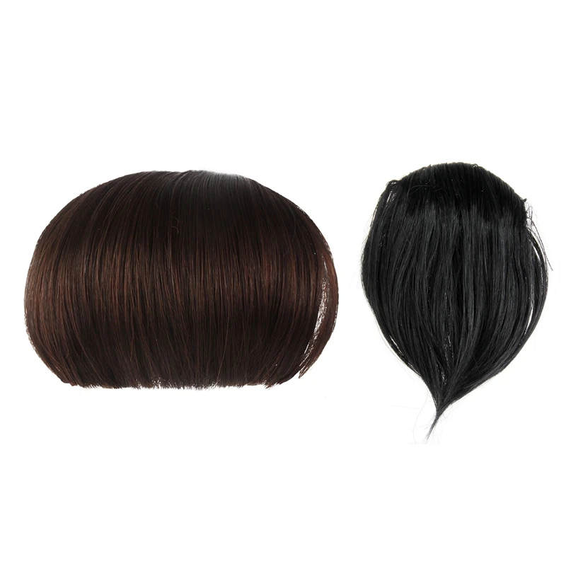 

Прямые челки, гладкие удлинители, парик с бахромой (темно-коричневый) и парик из синтетических волос, челка с черным зажимом