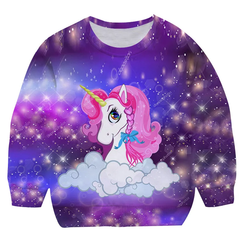

New style Boys4-14 Years Unicorn Round collar Cartoon Clothes Tops Girls Unicorn Hoodie Sweatshirts Unicorn Fashion Casual top