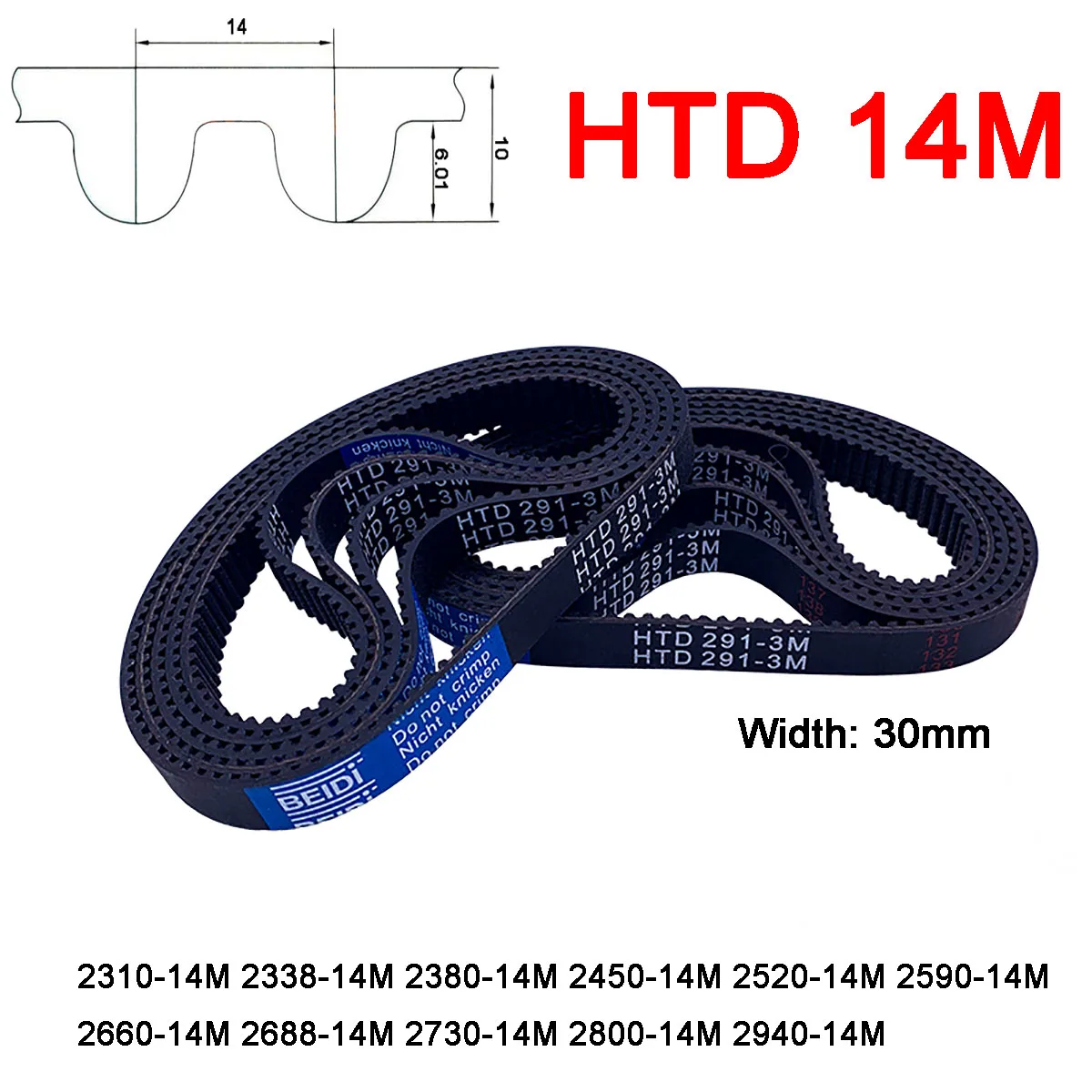 

1Pc Width 30mm HTD 14M Rubber Timing Belt Pitch Length 2310 2338 2380 2450 2520 2590 2660 2688 2730 2800 2940mm Drive Belts