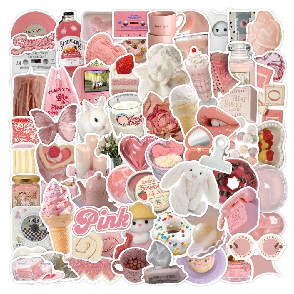 

10/30/70Pcs Kawaii Cute Pink Cartoon Stickers Aesthetic DIY Decoration Suitcase Notebook Phone Stationery Car Sticker Toy Decals