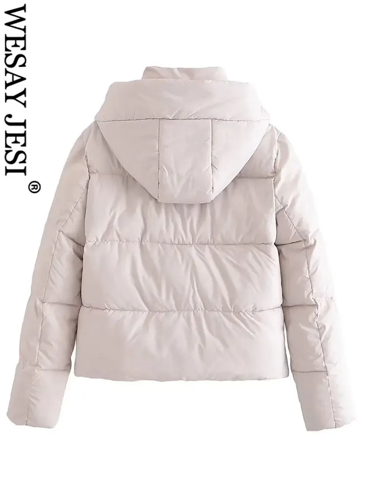 WESAY JESI Women's Winter Hooded Cotton Coats Adjustable Hem Long Sleeve Zipper Jackets Fashion Female Thick Warm Chic Outerwear