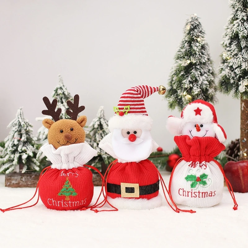

Christmas Goody Gift Bag Party Knit Dolls Decorations Drawstring Candy Bags