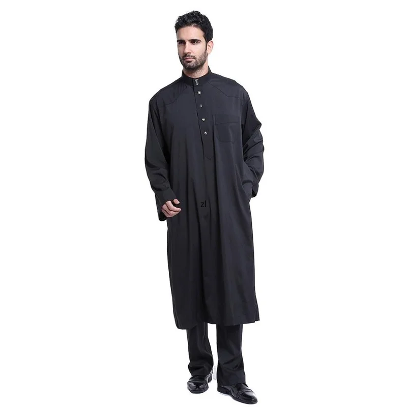 2 PCS Muslim Abaya Suit for Men Jubba Thobe Middle East Long Robes Kaftan Arab Dubai Adult Islamic Clothing