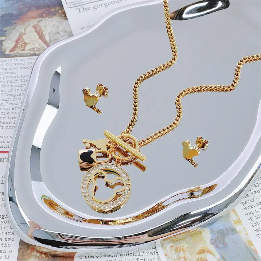 

Cartoon Kawaii Mouse Pendant Necklace Titanium Steel Chain Necklace Inlaid Crystal Fashion Trendy Women Jewelry Birthday Gift