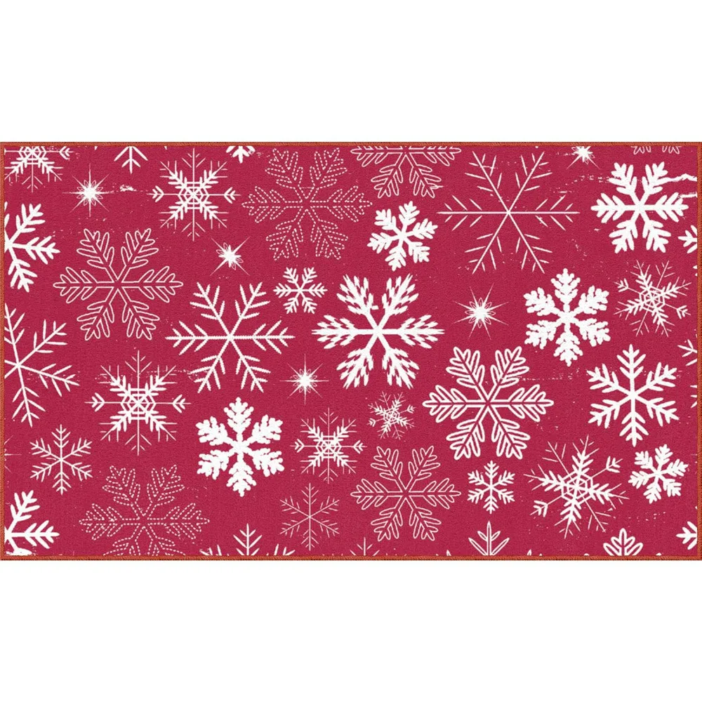 

CLOOCL Christmas Welcome Mat Pretty Snowflakes Red 3D Printed Floor Mats Indoor Doormat Carpets Kitchen Rugs Xmas Home Decor