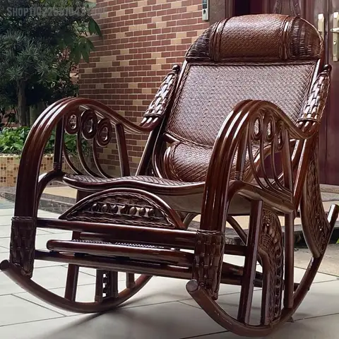 Кресло-качалка из натурального ротанга, плетеный шезлонг из ротанга для взрослых и балконов, для семьи, для отдыха и пожилых людей, художественное плетение из ротанга