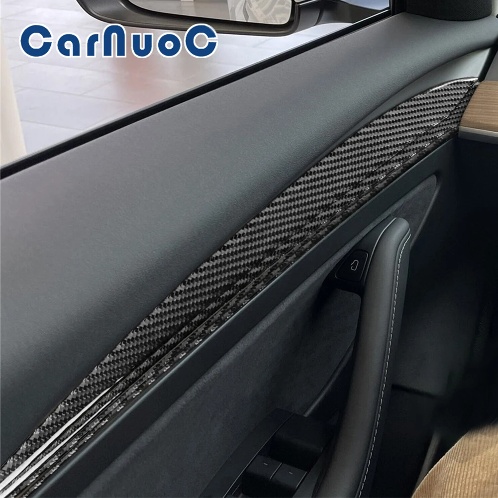 

For Tesla Model 3 Or Y Series Car Stickers Door Panel Decorative Strip Interior Moulding Carbon Fiber Fit 2017-2022 Accessories