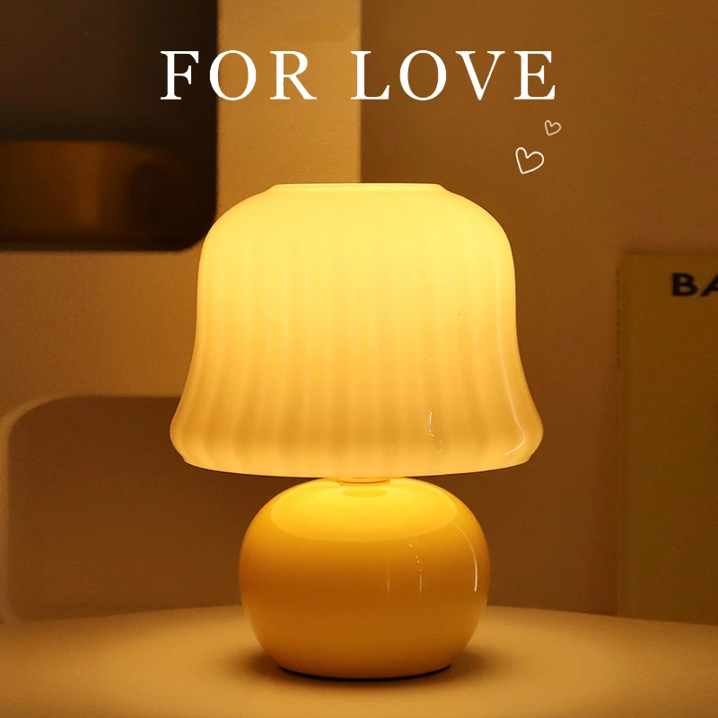 

Настольная лампа в виде французского гриба, светодиодный ночник с глазурованным стеклом в стиле мурано, для гостиной, спальни, прикроватный...