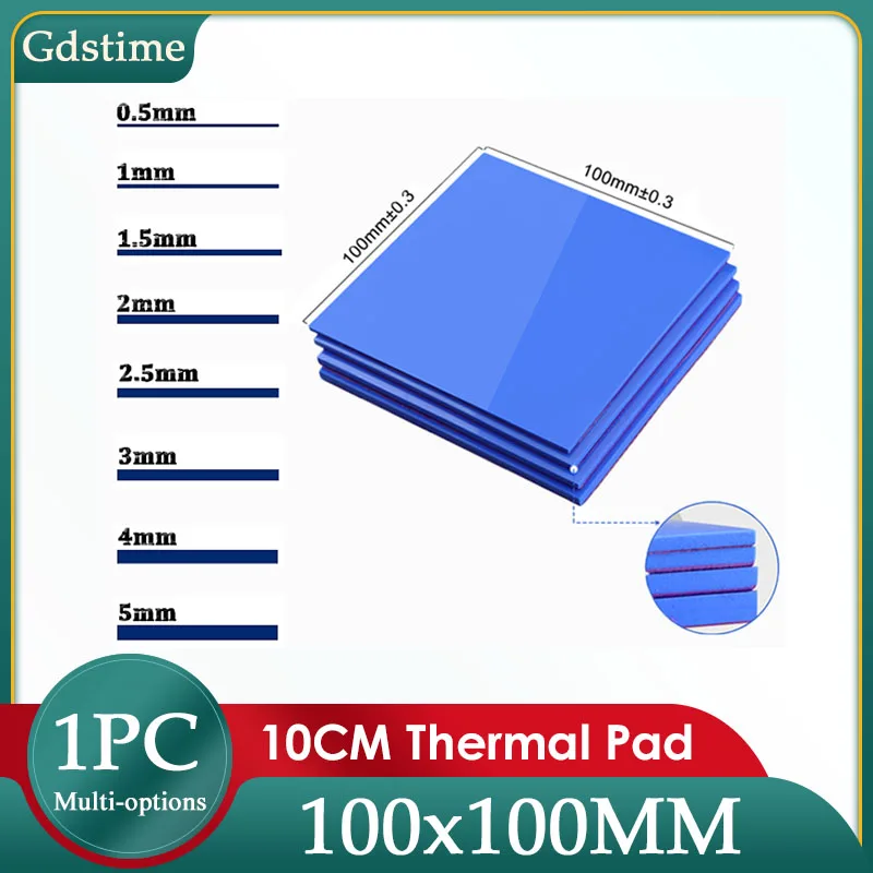

Gdstime Multi Size Thickness Blue 10cm GPU CPU Heatsink Cooling Conductive Silicone Pads 100x100mm High Performance Thermal Pads