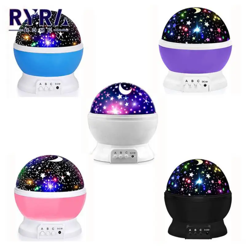 

LED Star Projection Lamp Silent Rotation Switch Control Galaxy Projector Night Light USB Battery Powered Moon Kids Gift Lights