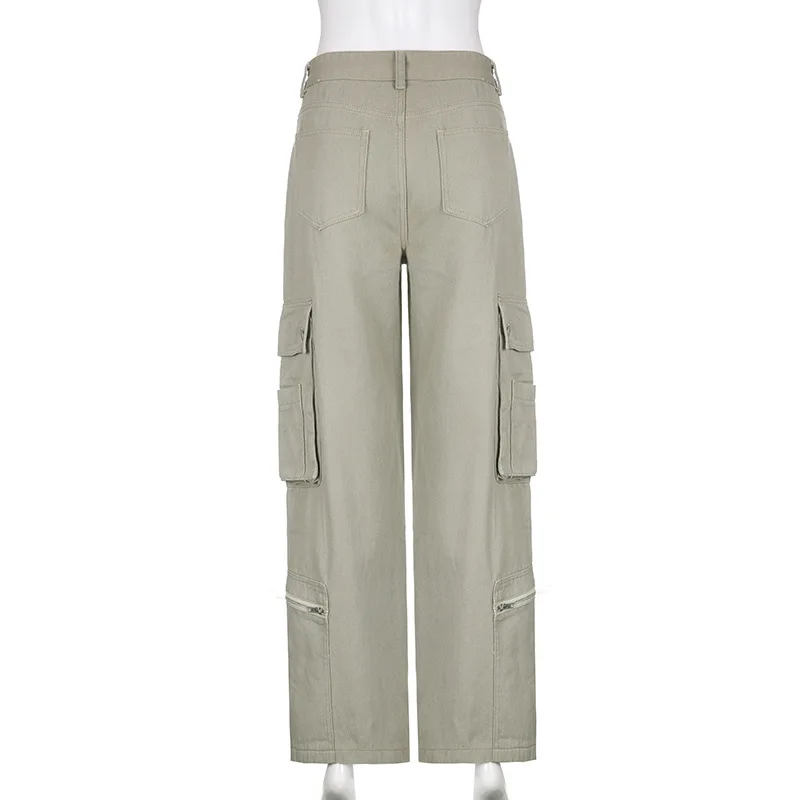 Vintage Multiple Pockets Cargo Pants Women Autumn Low Waist Casual Baggy Pants Jean Femme Ladies Loose Fit Straight Jeans Y2k