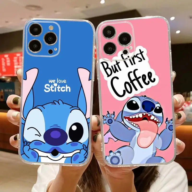 

Cute Lovely Disney Stitch Phone Case For iphone 14 Plus 13 12 11 Pro Max Mini X XS XR Soft Transparent Cover