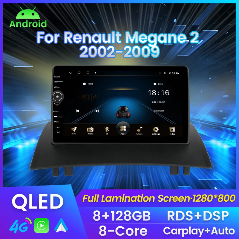 QLED Android 11 For Renault Megane 2 2002-2009 GPS Carplay DSP RDS Car Multimedia Player Optional 360 camera and voice control