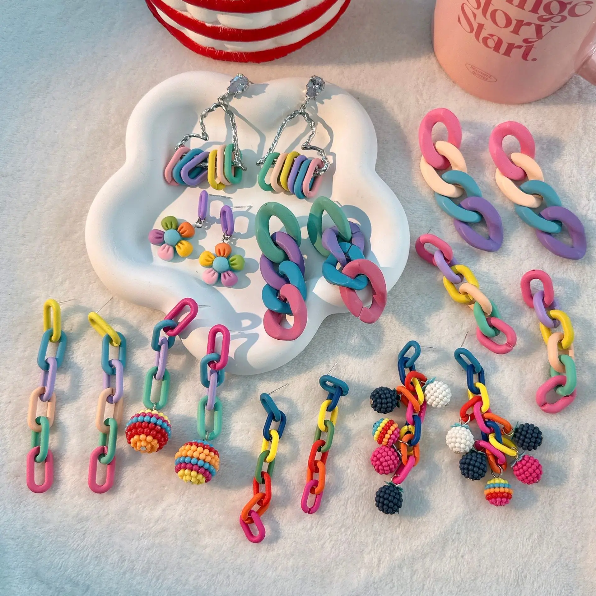 

2023 New Fashion Design Earrings Candy Color Chain Earrings S925 Silver Pin Tassels Long Earring Women Girl Jewelry Gifts