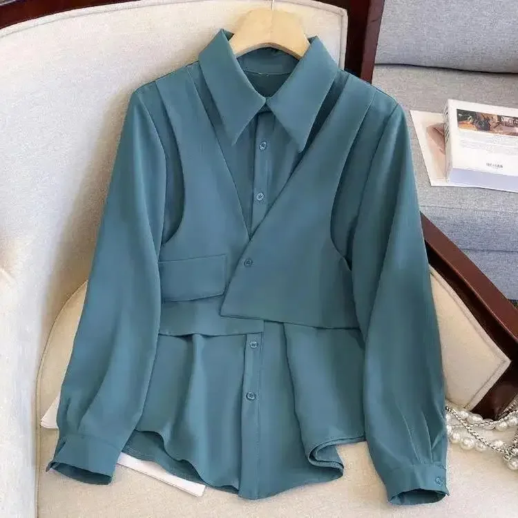 Двухсекционная женская рубашка для похудения Illusion осенний черный топ больших