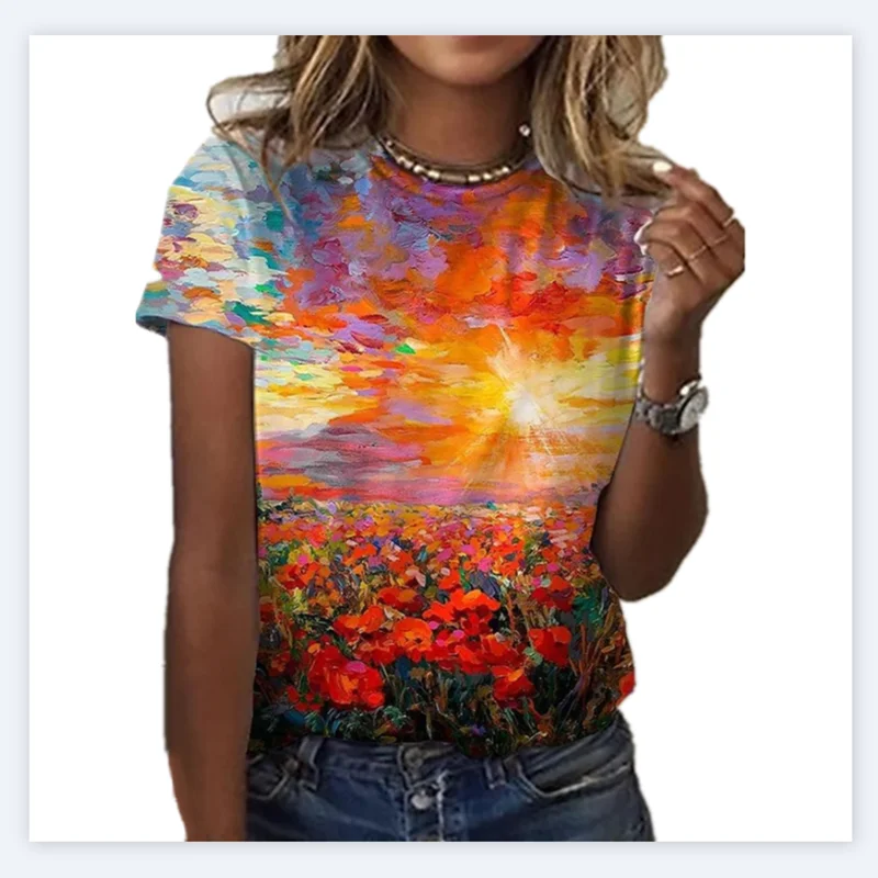 

Футболка с круглым вырезом, летняя модная одежда, 3D рисунок снежинки, цифровой принт, короткий рукав, 2022, повседневные футболки