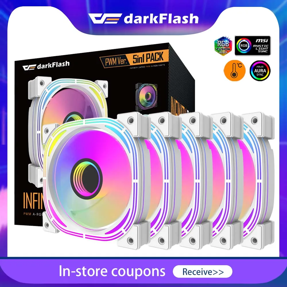 Darkflash INF24pro White Computer Case Fan ARGB RGB Mute 120mm 4pin PWM Air Cooler Gamer Computer Case Fan