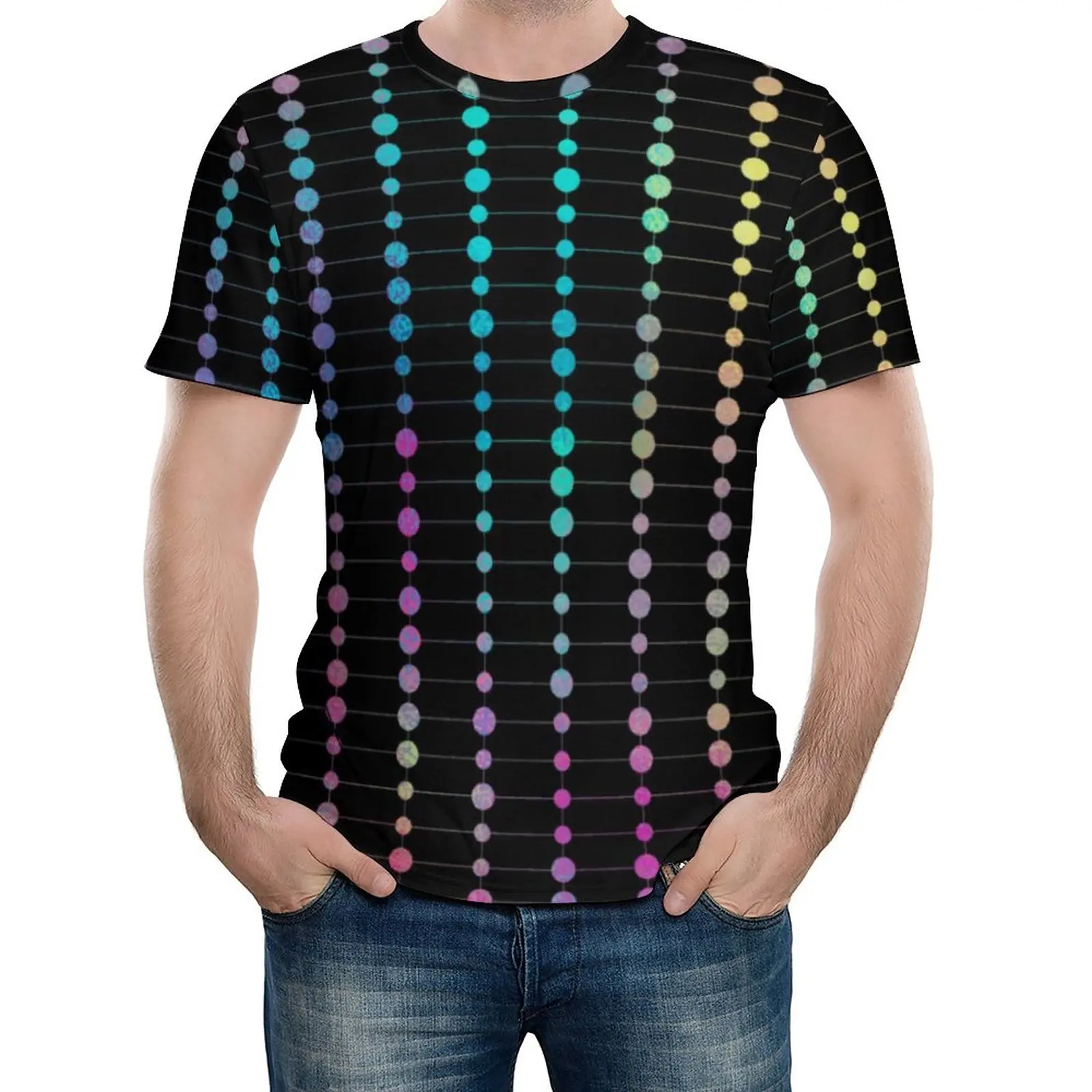 

Colorful Dots And Stripes T-Shirt Elegant Modern Print T-Shirts Couple Casual Tshirt Beach Short-Sleeve Graphic Tees Plus Size