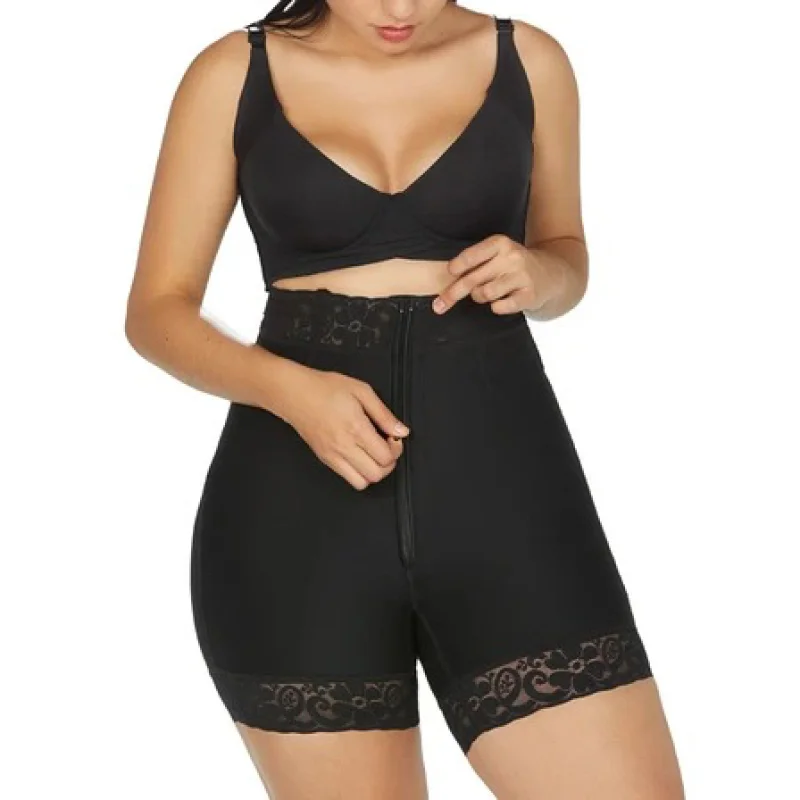 Women High Waist Hip Enhancer Cincher Butt Lifter Zipper Shapewear Lace Tummy Control Panties Shaper