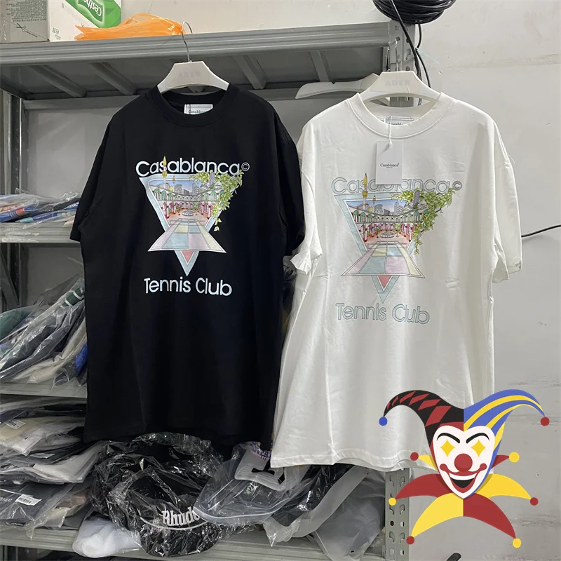 

Tennis Club Casablanca T-Shirts Men Women Top Tees Triangle Castle Print Short Sleeve T Shirt