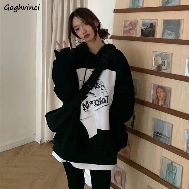 

With Hat Hoodies Women Letter Printed Soft Chic All-match Plus Velvet European Style Oversize Loose Streetwear Hip Hop Leisure