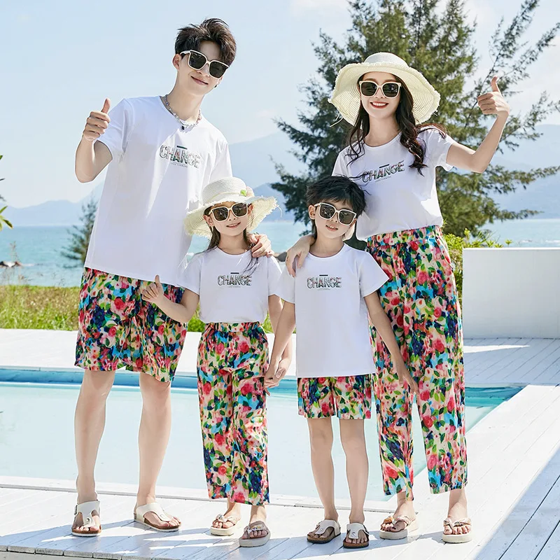 Пляжная одежда для семьи комплект рубашек отпуска длинное синее платье матери и