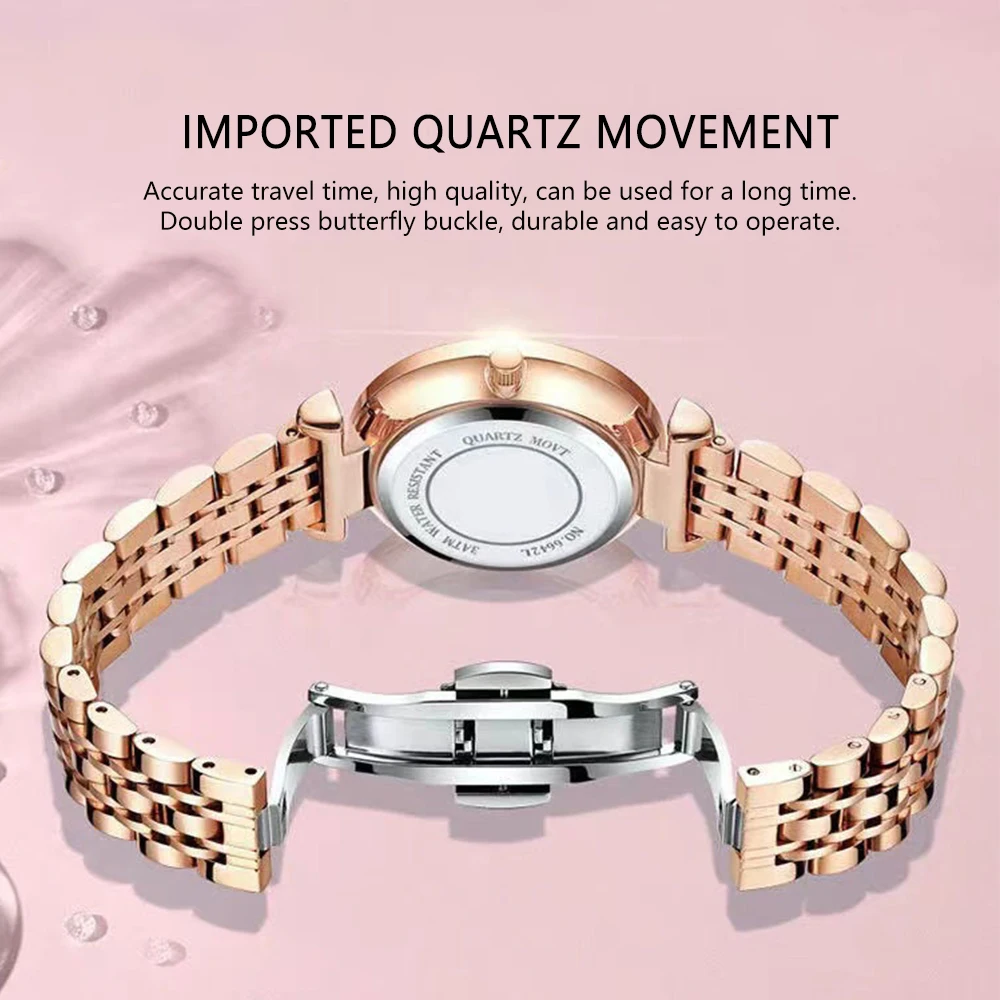 Jam Tangan POEDAGAR untuk Wanita Jam Tangan Kuarsa Desain Perhiasan Mewah Baja Rose Gold Jam Tangan Wanita Kedap Air Modis Merek
