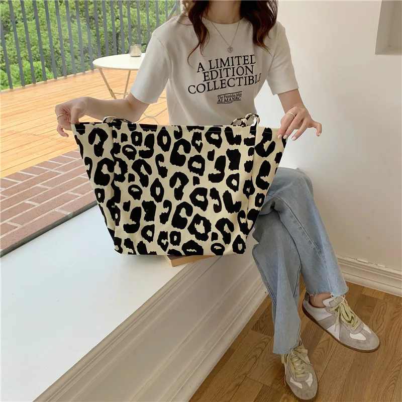 

Korean Chic Big Casual Tote Bag Leopard Shoulder Bag Ladies Canvas Bag New 2024 Shopping Bag Bolsa Mujer