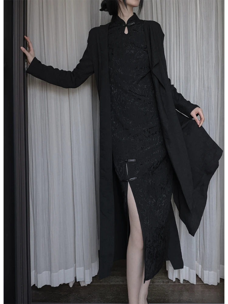 Женское жаккардовое платье-Ципао с разрезом в китайском стиле