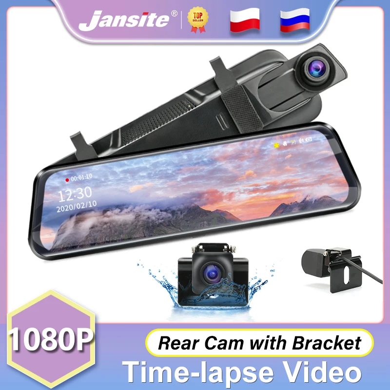 

Jansite 10" Car DVR Touch Screen Stream Media 1080P Dual Lens Video Recorders Rear View Mirror Waterproof Backup Camera Dash cam