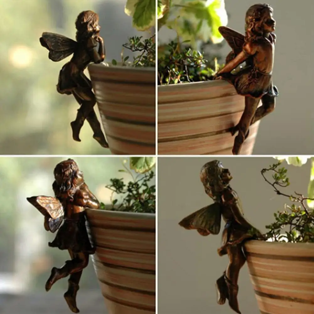 

Girl Hanging Cup Resin Decoration Fairy Combination Design Edge Ornaments Flower Basket Pot Garden Garden Decoration L4Z2