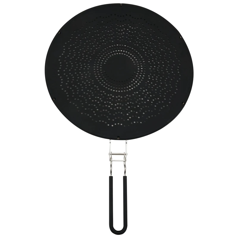 

13 Inch Silicone Splatter Screen - Pan Cover With Folding Handle,Heat Resistant Oil Splash Guard,Heat Insulation Black