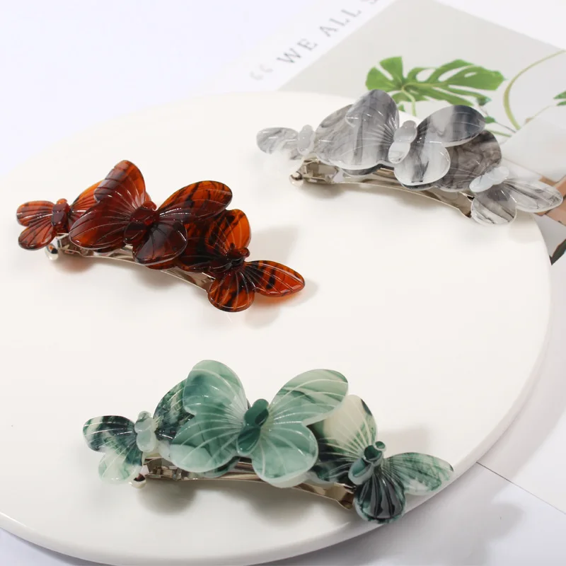 Женские акриловые заколки для волос, заколки-бабочки карамельных цветов с геометрическим рисунком, аксессуары для волос для девочек, 4,1 дюйма