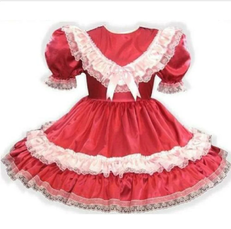 

New Hot Adult Girl's New Pink Satin Dress and Sissy Doll Can Be Customized