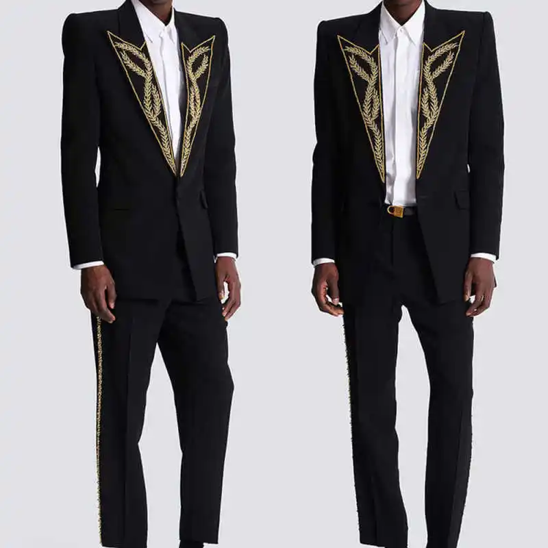 Фото Современные мужские костюмы Slim Fit из 2 предметов: пиджак и брюки, с острыми лацканами, пайетками и бисером, для официальных мероприятий, деловых встреч, вечеринок, выпускных, на заказ №1
