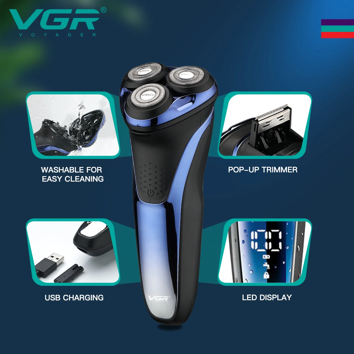 VGR Electric Shaver Professional Electric Razor for Men Waterproof Beard Trimmer Rotary 3D Floating Shaving Rechargeable V-306 enlarge