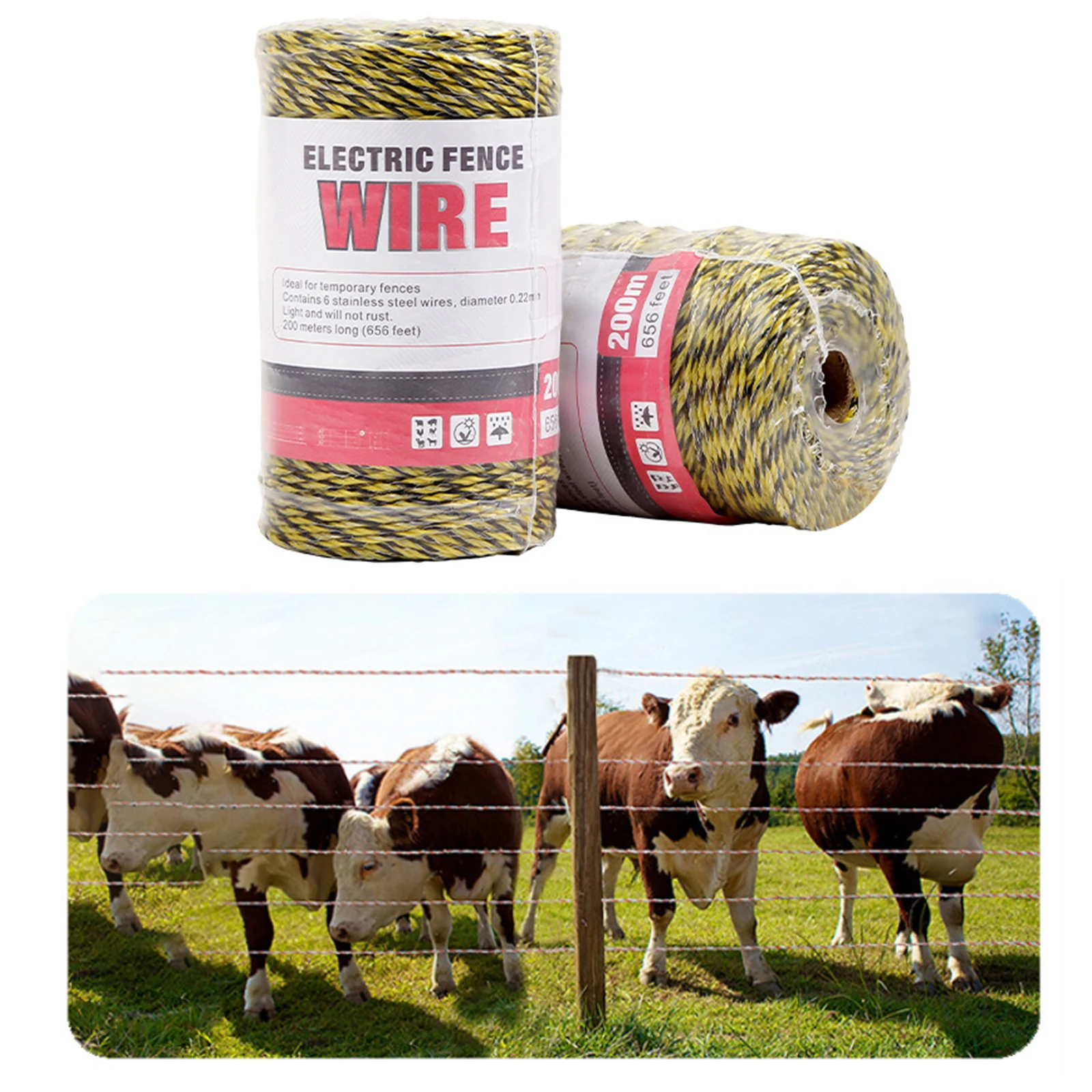 200 м/рулон, полиэстер со стальным поли-веревкой для лошадей, коров, разведения ферм, животных, инструменты для ограждения домашнего скота 200 м/рулон, полиэстер со стальным поли-веревкой для лошадей, коров, разведения ферм, животных, инструменты для ограждения домашнего скота