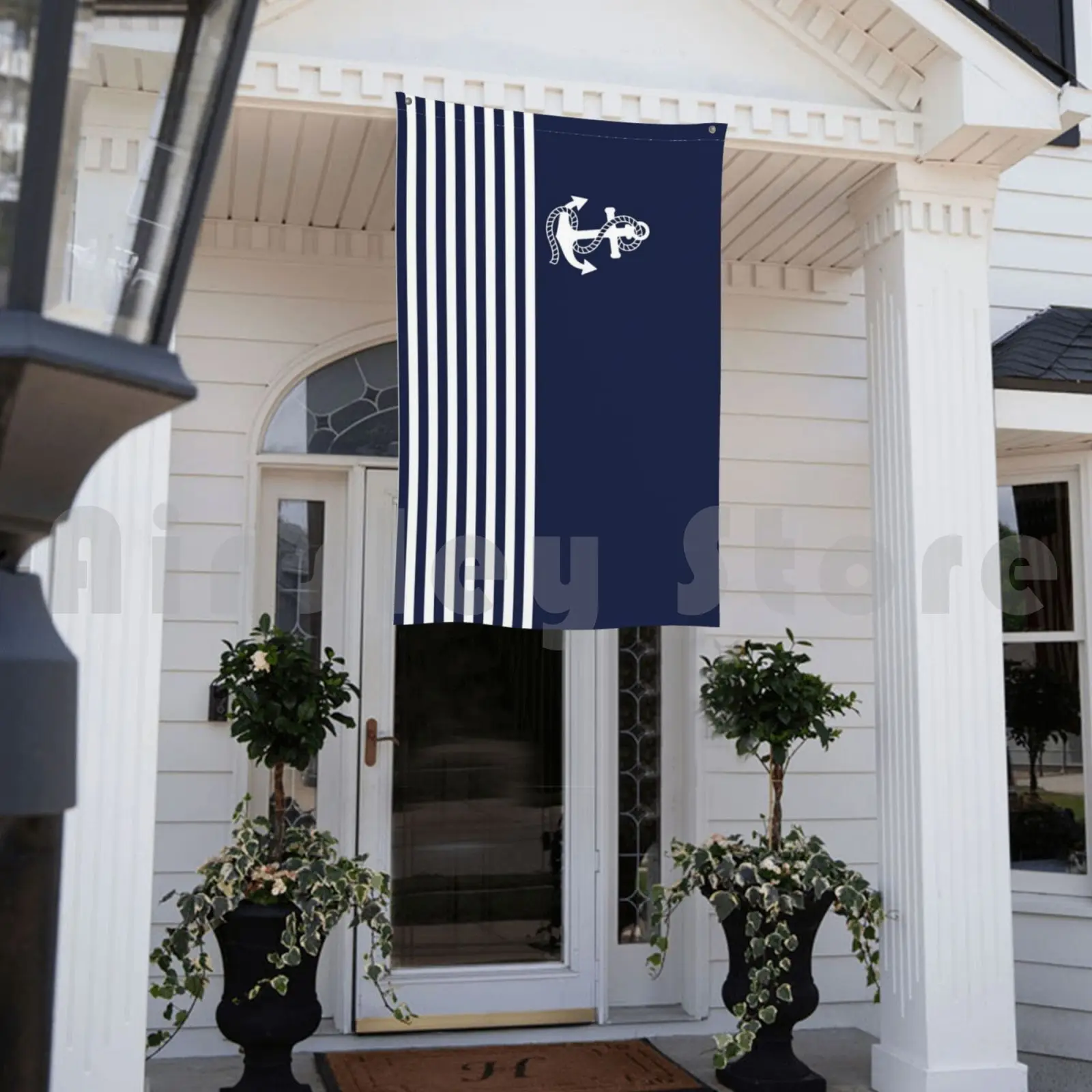 Темно-синие полосы и белый якорь уличный Декор флаг Автомобильный узор