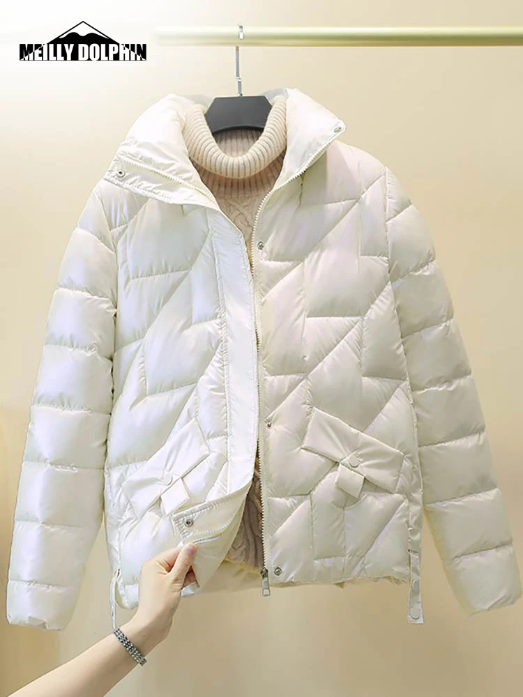 2022 Glossy Winter Jacket Women Short Parkas Thicken Outerwear Solid Coats Female Winter Down Cotton Padded Jacket