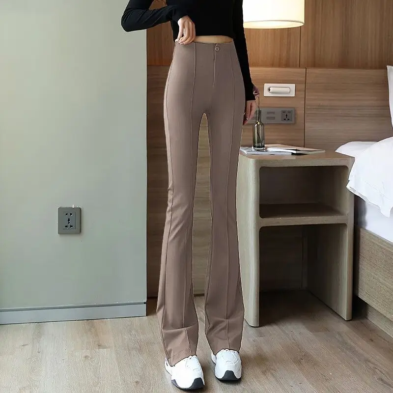 2023 New Spring Autumn Women's Korean Style Solid Flare Pants Fashion Casual High Waist Office Lady Long Trousers Tops D06