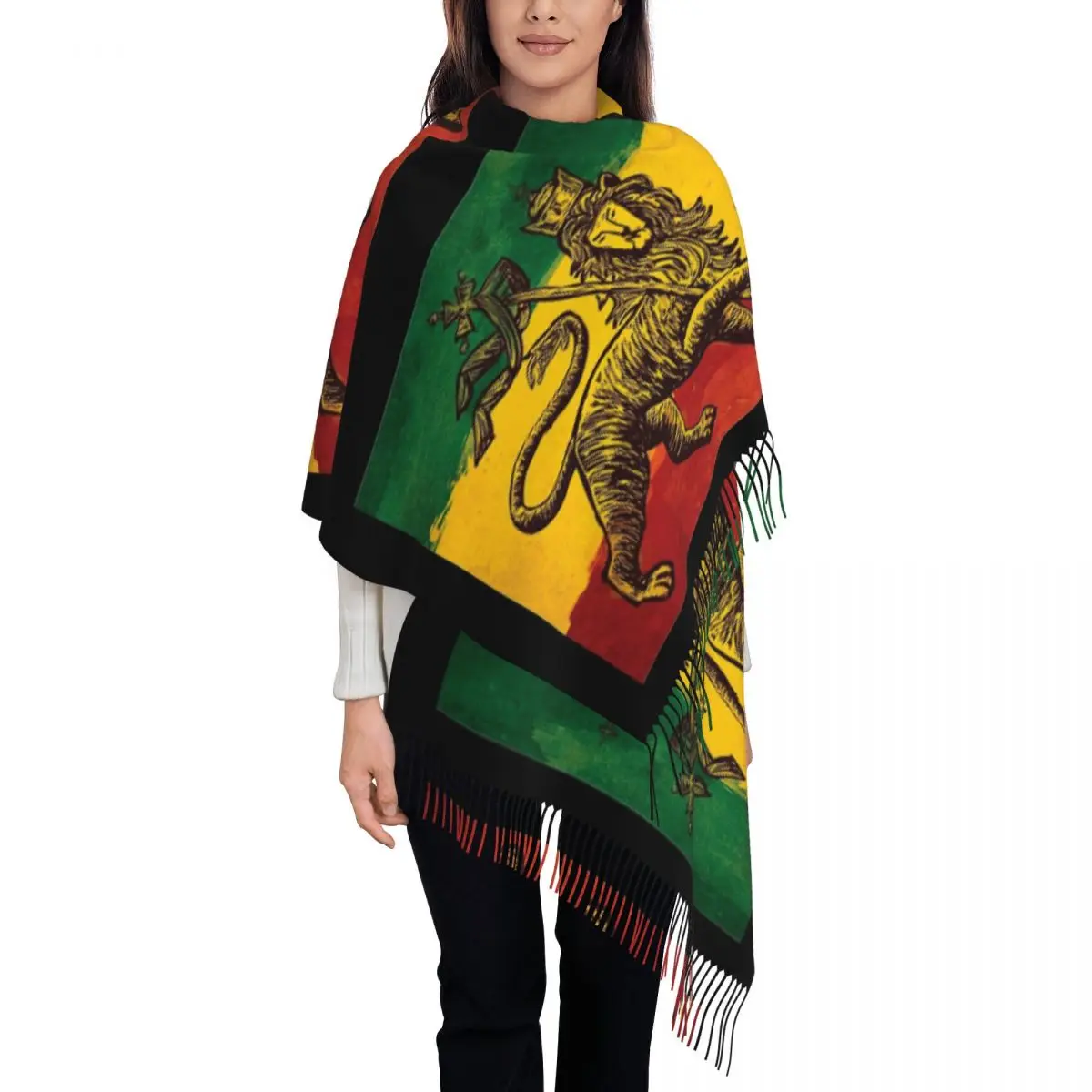 

Rasta Flag Shawl Wrap Women Winter Large Long Scarf Reggae Lion Rastafarian Jamaica Pashmina Tassel Scarves