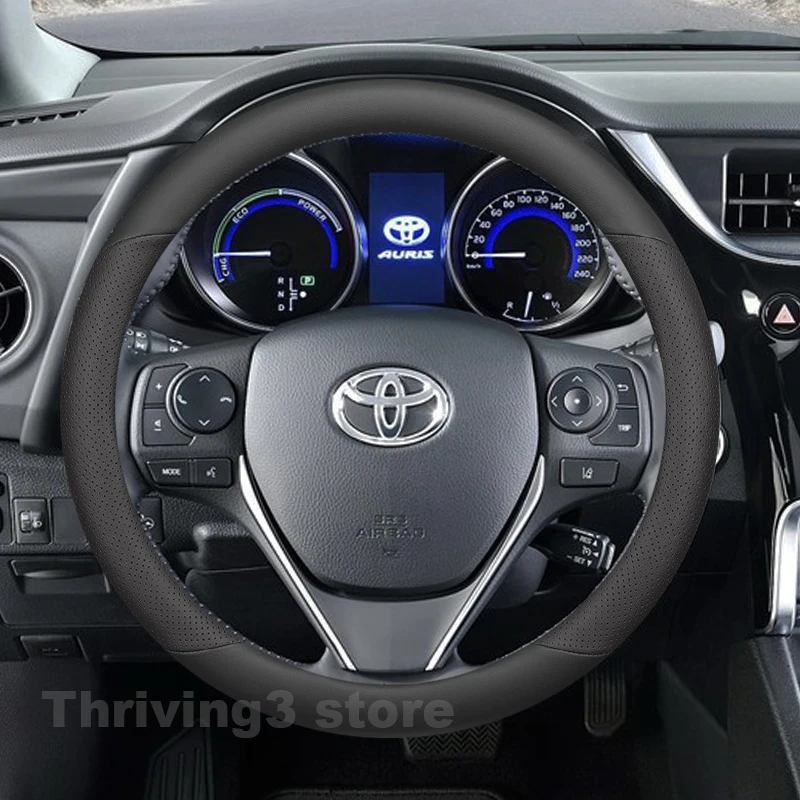 Фото Кожаный чехол на руль автомобиля для Toyota Auris Hybrid Touring Sport 2013-2018, аксессуары для руля Toyota Auris №5