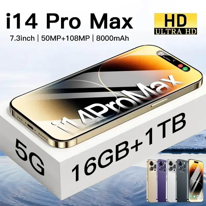 

2023 new i14 pro max 5g smartphone phone 8000mAh cell phone 16G+1TB smart phone 7.3inch unlocked phone i14 phones smartphones