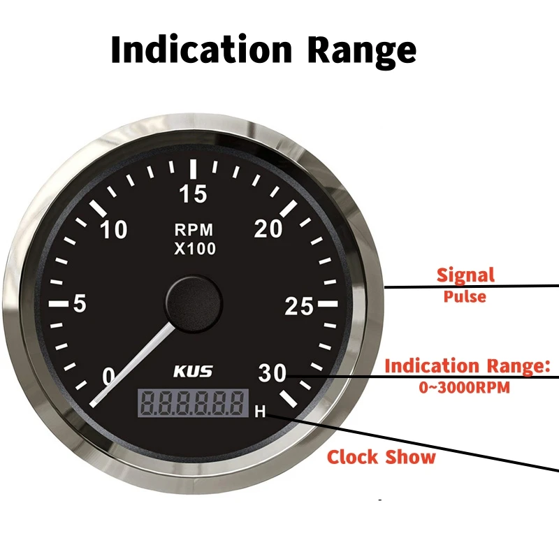 KUS 85 мм тахометры тюнинг 0-3000 об/мин счетчики Rev водонепроницаемые с красной или