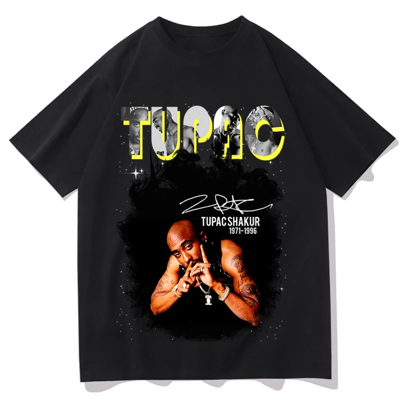 

TUPAC Print Original Pattern Men Brand TUPAC Hip Hop Women Harajuku Washed T-shirts Men's Oversized Cotton Clothing Hip Hop Tees