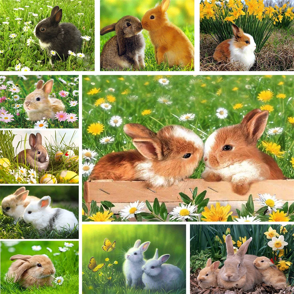 

Полный комплект для вышивки крестиком с изображением животных мультяшных кроликов, рукоделие, ручная работа, вязание ювелирных изделий