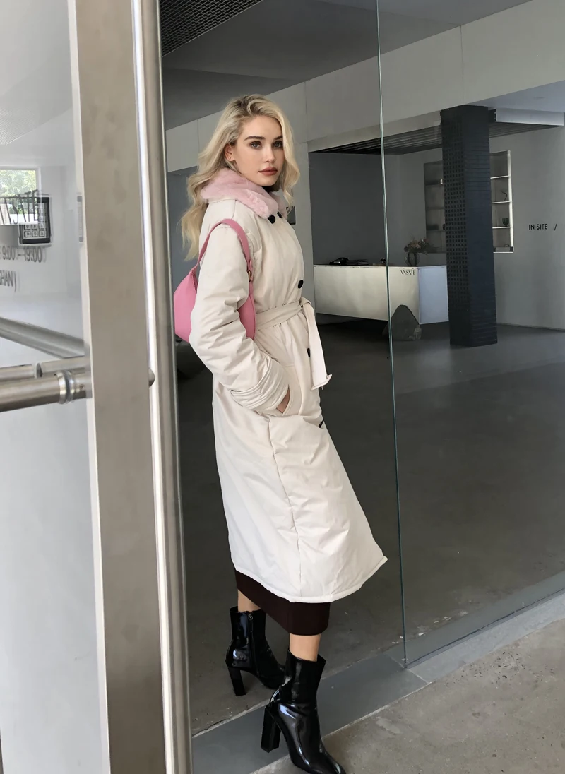 2022 Women Winter Stylish Thick Warm Fur collar Long Parka Runway Designer long Coat Female Overcoat